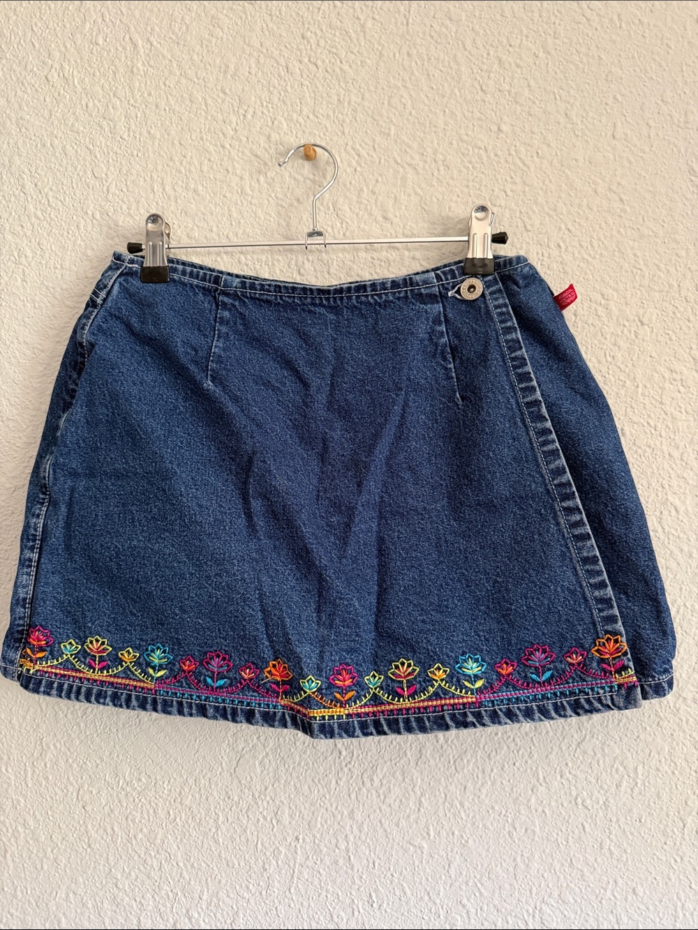 Embroidered Denim Mini Skort - Blue